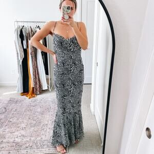 L'Academie Black and White Zebra-Print Spaghetti-Strap Maxi Dress